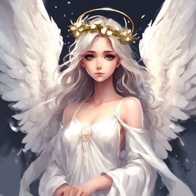 Angel in a white gown with a halo.