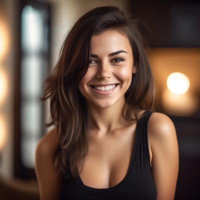 ai girl generator, create a close up image of a beautiful busty brune...