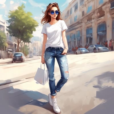 ai girl generator, Casual chic in jeans, white tee, and sunglasses.
