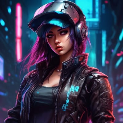 Cyberpunk warrior in a leather jacket, futuristic ...