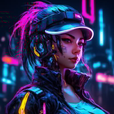Cyberpunk with neon accents and a visor.