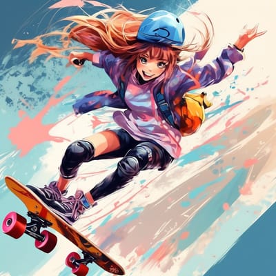 Extreme sports gear with a skateboard, mid-jump.
