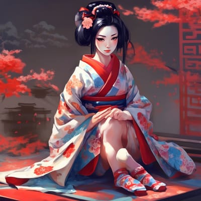 Geisha with a kimono and tabi socks.