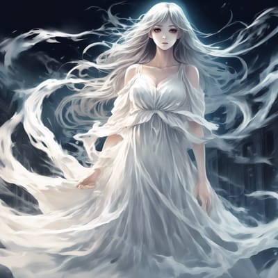ai girl generator, Ghost in a flowing white dress.