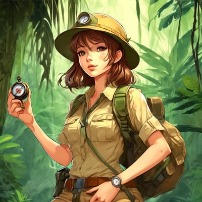 ai girl generator, Jungle explorer in a pith helmet, with a compass.