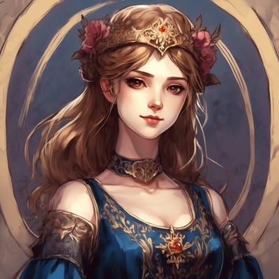 Medieval maiden in a velvet gown with a circlet.