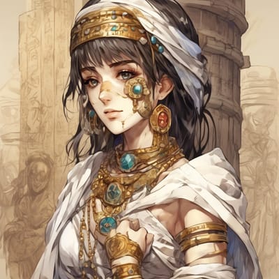 Mummy in bandages with ancient jewelry.