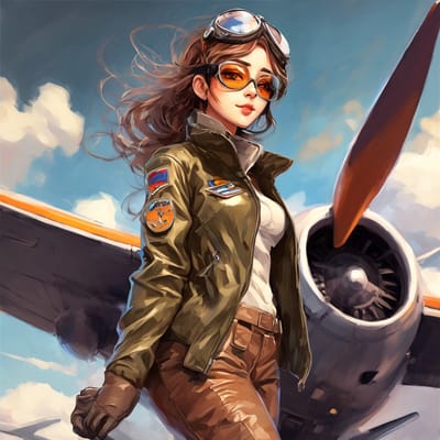 ai girl generator, Pilot in an aviator jacket, with goggles.