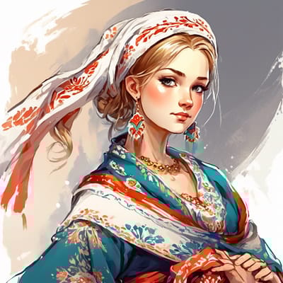 Russian folk dancer in a traditional costume, with...