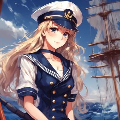 ai girl generator, Sailor with a navy dress and a captain's cap.
