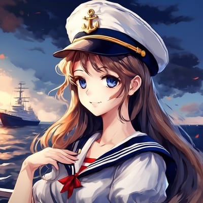 ai girl generator, Sailor with a navy dress and a captain's cap.