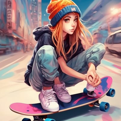 Skateboarder with a beanie and skate shoes.