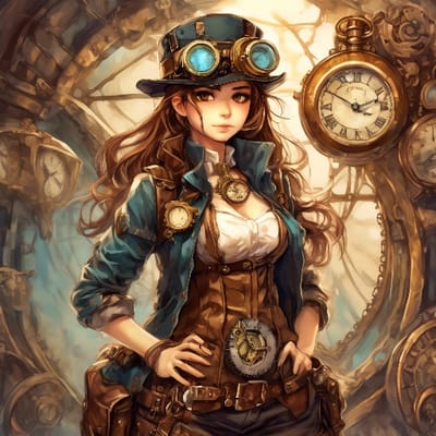 Steampunk explorer with goggles and a pocket watch...