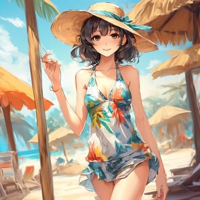 Summer beachwear with a wide-brimmed hat and sanda...