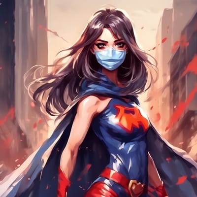 Superhero in a cape and a mask.