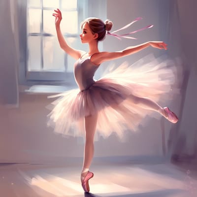 Tutu and ballet slippers, mid-pirouette.