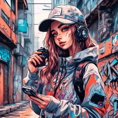 Urban explorer in streetwear, capturing a photo.