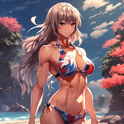 a muscular girl with a bikini