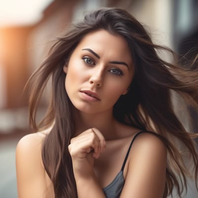 ai girl generator, create a close up image of a beautiful busty brune...