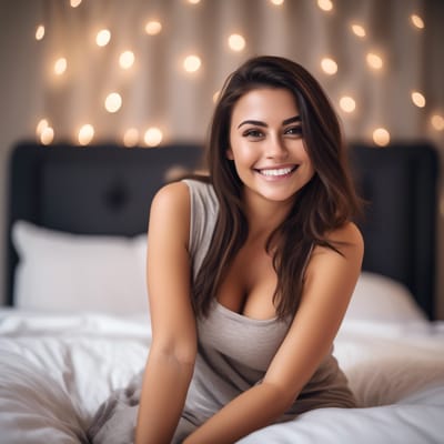 create a close up image of a beautiful busty brune...