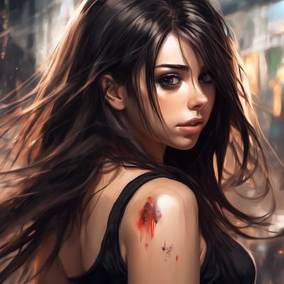 ai girl generator, create a close up image of a beautiful busty brune...