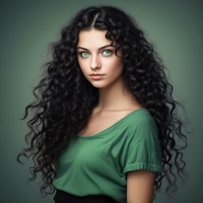 ai girl generator, a sexy caucasian girl with green eyes and curly lo...