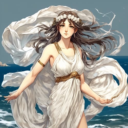 Ancient Greek with a flowing white chiton.