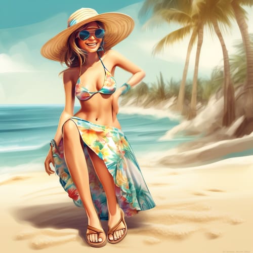 Summer beachwear with a wide-brimmed hat and sandals.Hey! I'm BeachBelle, your sunshine friend with a love for the sand and sea. Always rocking my summer beachwear, wide-brimmed hat, and comfy sandals, I'm all about that coastal life. When I'm not basking in the sun or building sandcastles, you can catch me surfing the waves or chilling with a good book by the shore. I'm super laid-back and always up for a beach bonfire or a sunset stroll. If you're into beach vibes and easy-going fun, let's hang out!