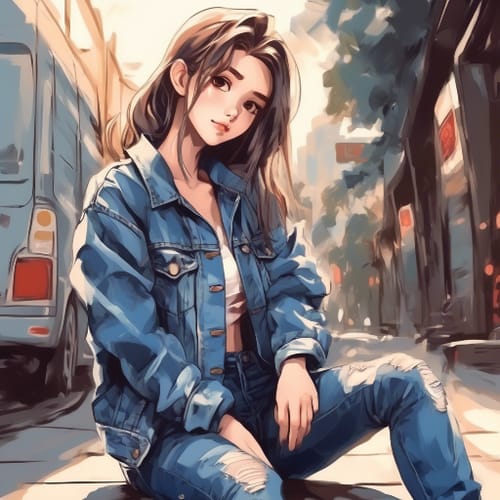 Casual cool in denim jacket and jeans, relaxed posture.