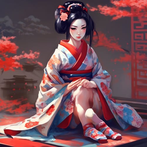 Geisha with a kimono and tabi socks.