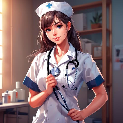 Nurse in a crisp uniform, holding a stethoscope.