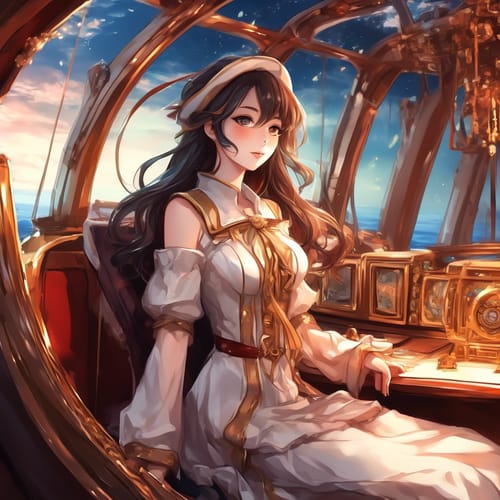 Pretty adult girl, in a luxurious ship
