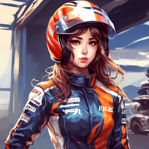 Race car driver in a racing suit, with a helmet.