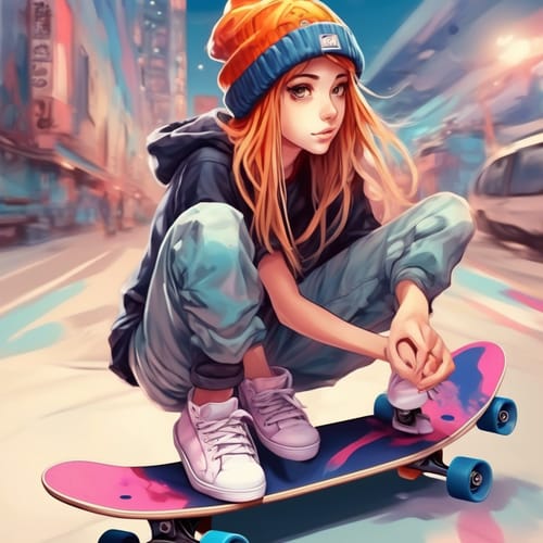 Skateboarder with a beanie and skate shoes.