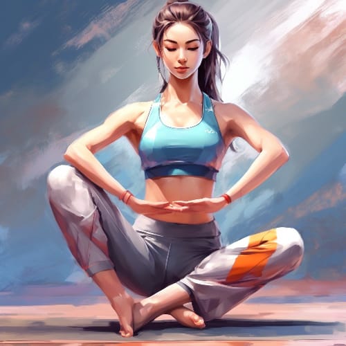 Sporty look with a yoga pose, active wear.
