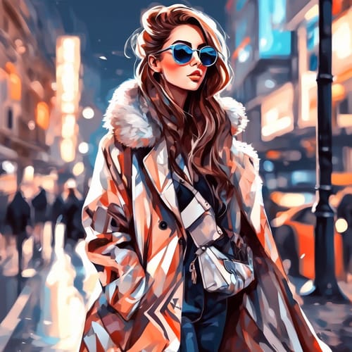 Street-style fashionista with a chic coat, sunglasses on.
